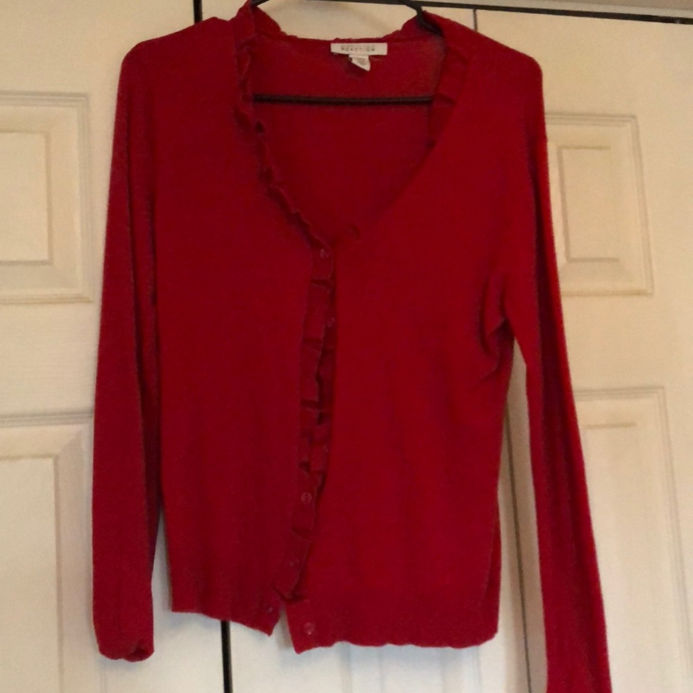 Kenneth Cole Reaction Red Ruffle Cardigan